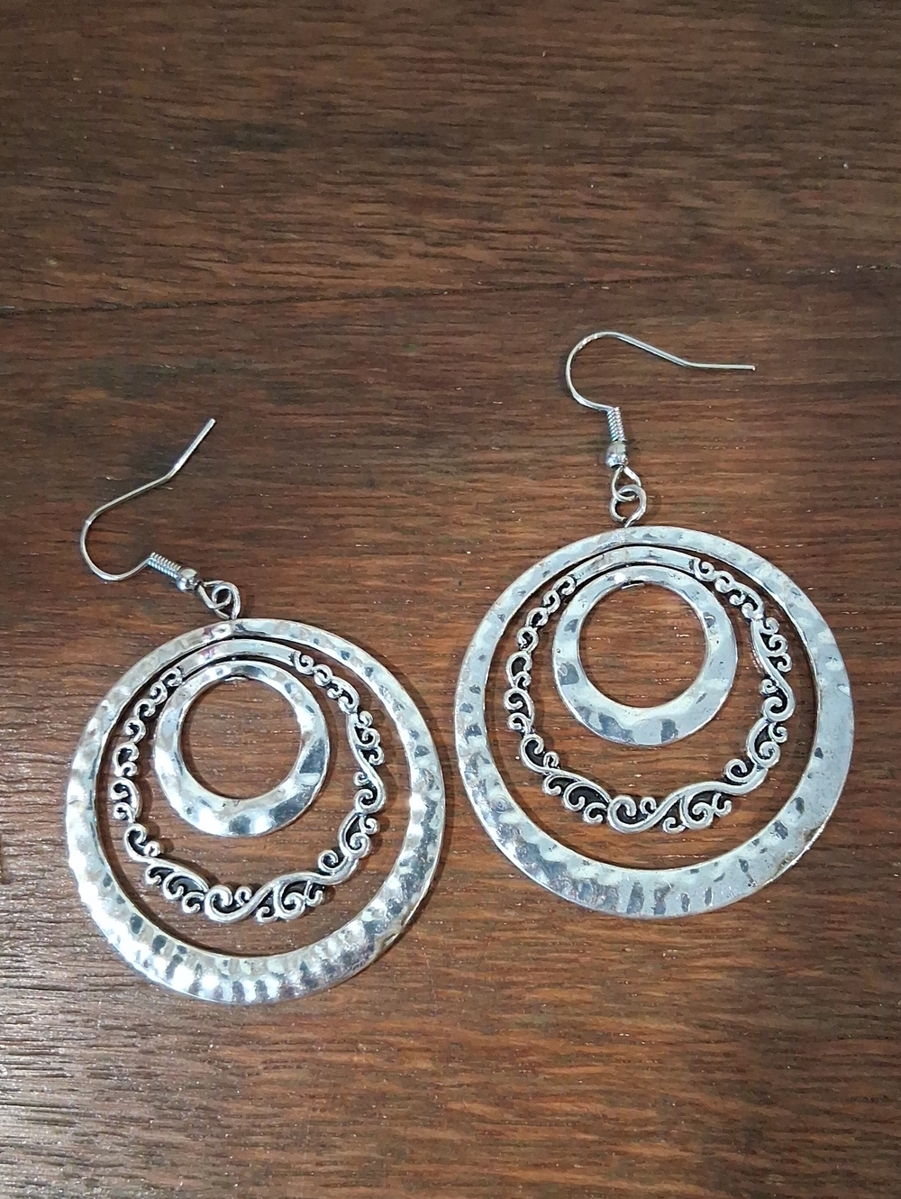 Silver-Tone Triple Hoop Swirl Dangle Earrings